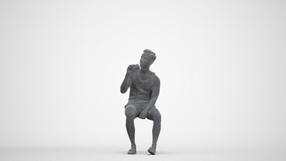 scanned 3D man casual sitting, photogrammetry people for Enscape and V-Ray, three-quarter front view render