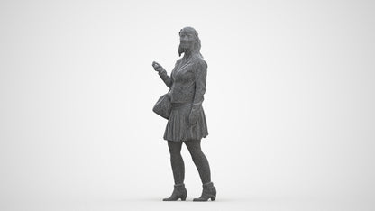 3D human model woman business standing, photogrammetry scanned person for archviz, three-quarter front view render