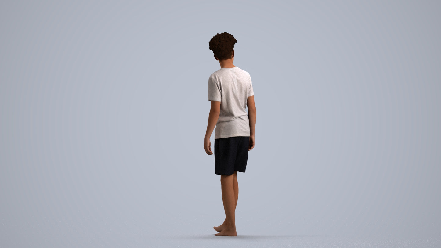 realistic 3D boy casual kids, scanned archviz people for Blender and 3ds Max, front view render