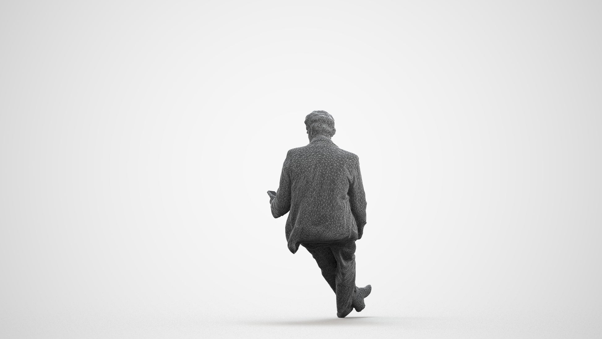 realistic 3D senior man business sitting, scanned archviz people for Blender and 3ds Max, wireframe front view