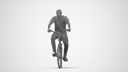 realistic 3D man casual cycling, scanned archviz people for Blender and 3ds Max, wireframe back view