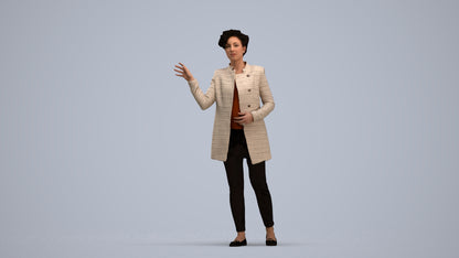 3D human model woman business, photogrammetry scanned person for archviz, standing pose render