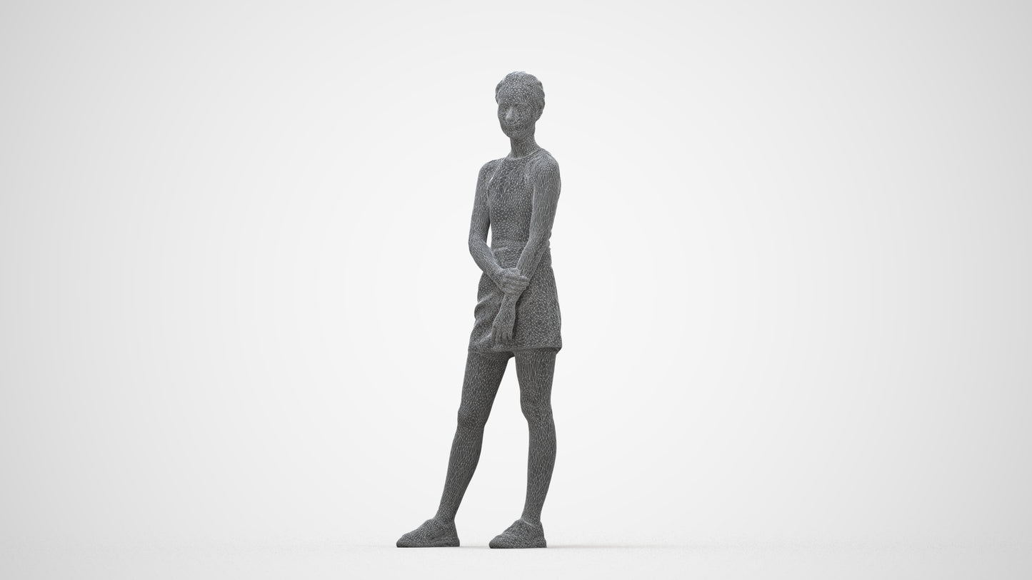 scanned 3D woman casual standing, photogrammetry people for Enscape and V-Ray, wireframe back view