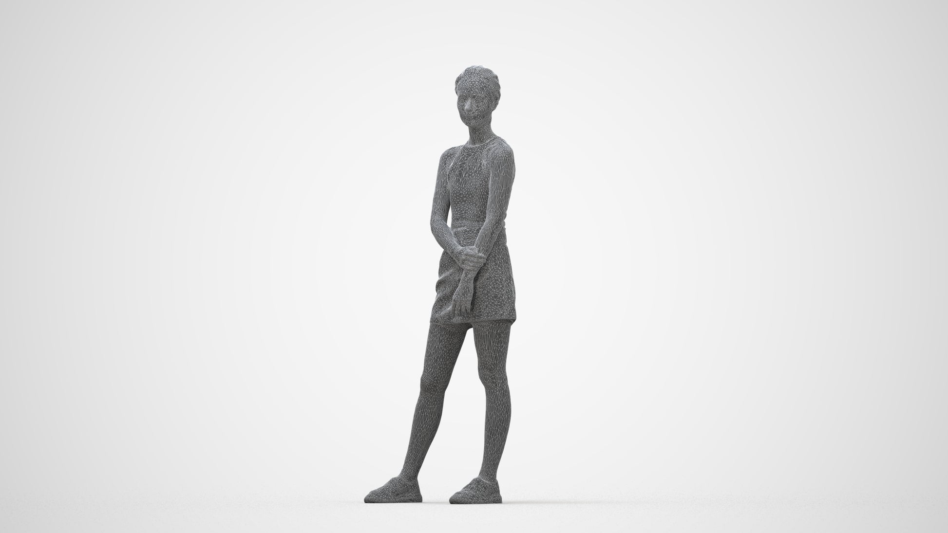 scanned 3D woman casual standing, photogrammetry people for Enscape and V-Ray, wireframe back view