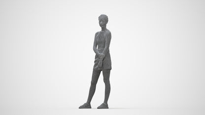 scanned 3D woman casual standing, photogrammetry people for Enscape and V-Ray, wireframe back view