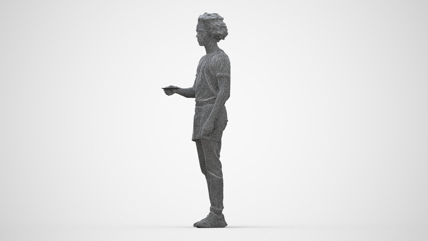 realistic 3D human man door, archviz people FBX OBJ for Blender, wireframe back view