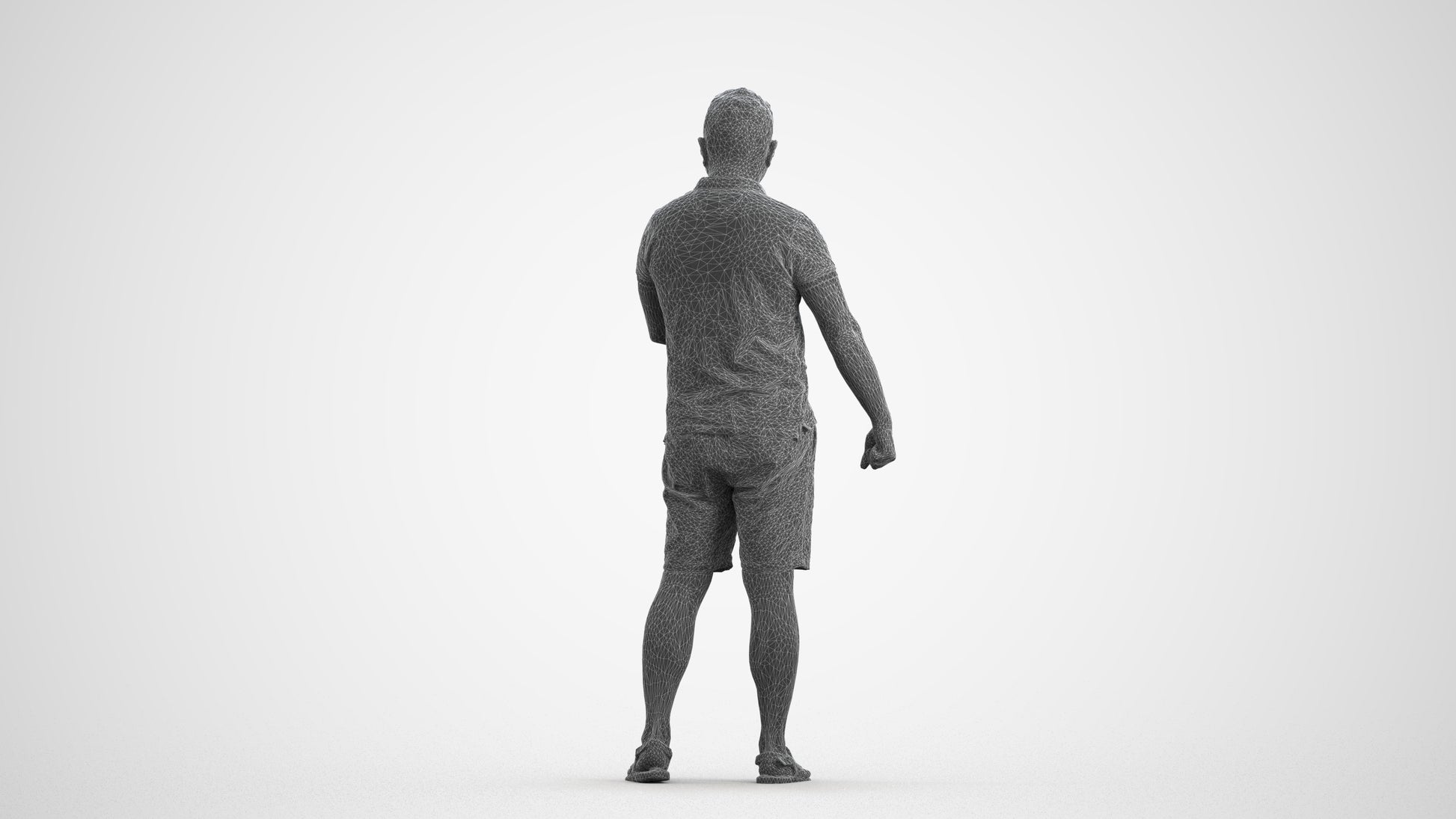 realistic 3D man casual standing, scanned archviz people for Blender and 3ds Max, wireframe front view