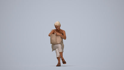3D scanned senior woman sitting casual, photorealistic archviz people for Enscape and SketchUp, top-down view render