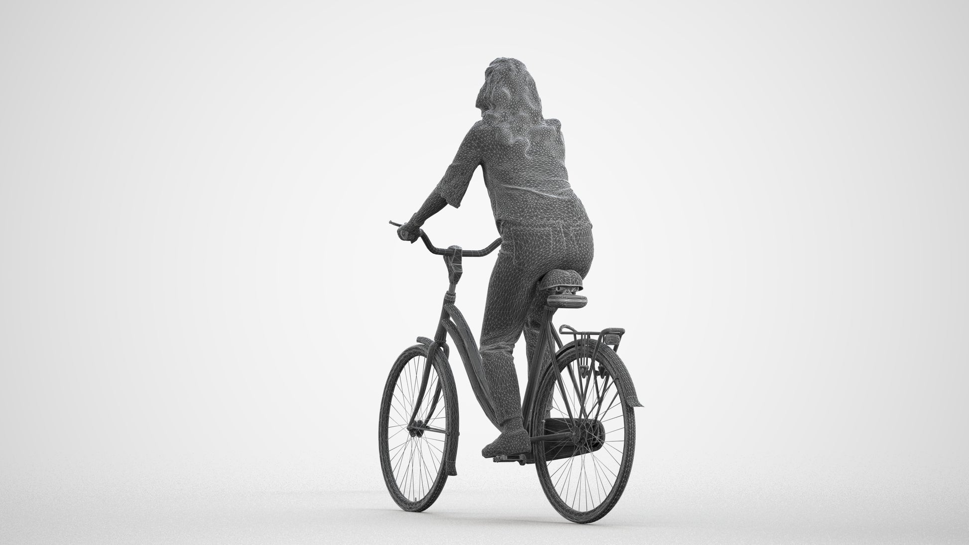 scanned 3D woman casual cycling, photogrammetry people for Enscape and V-Ray, wireframe front view
