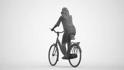 scanned 3D woman casual cycling, photogrammetry people for Enscape and V-Ray, wireframe front view