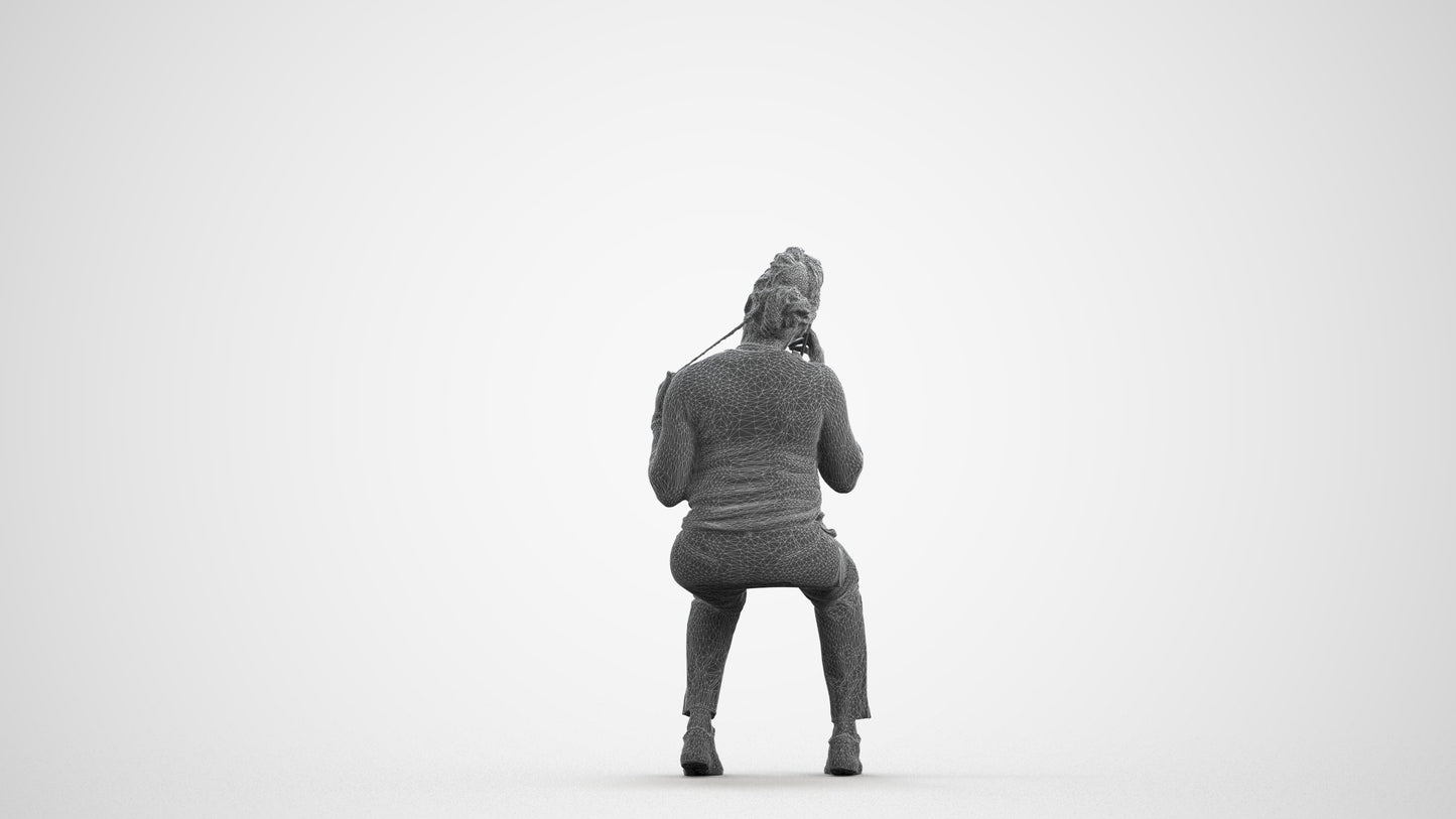 scanned 3D woman casual sitting, photogrammetry people for Enscape and V-Ray, wireframe front view