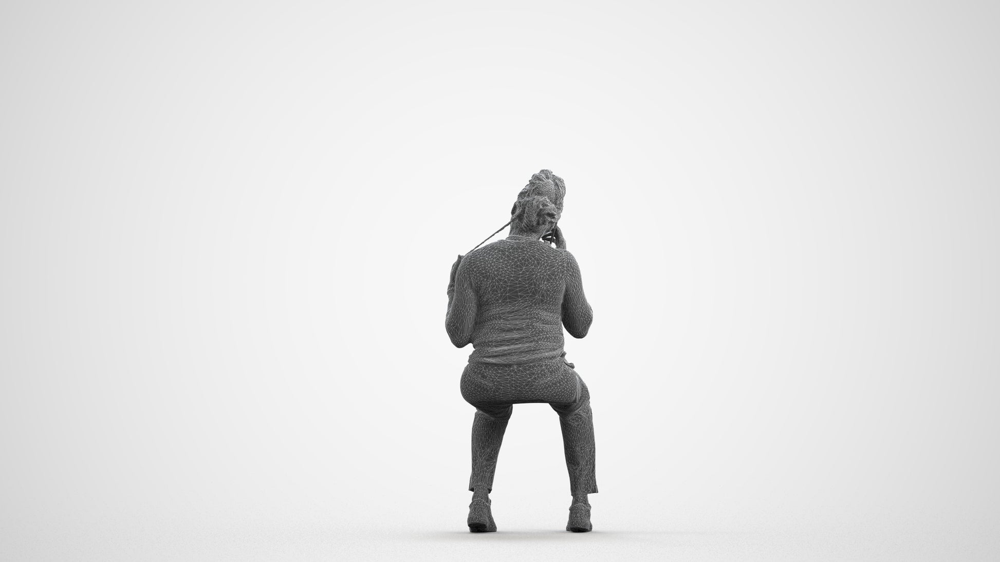 scanned 3D woman casual sitting, photogrammetry people for Enscape and V-Ray, wireframe front view