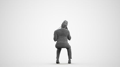 scanned 3D woman casual sitting, photogrammetry people for Enscape and V-Ray, wireframe front view
