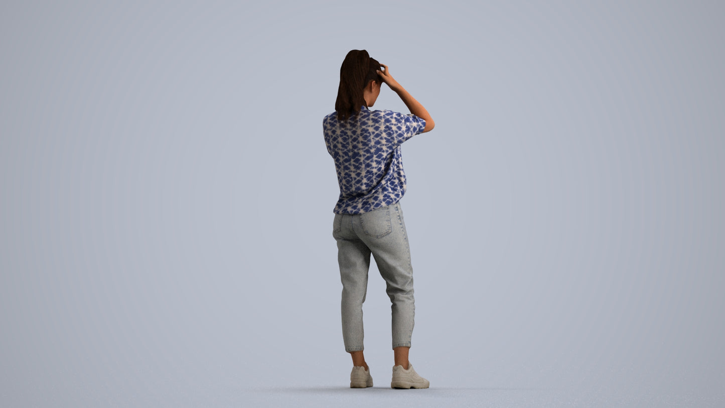 3D scanned woman standing casual, photorealistic archviz people for Enscape and SketchUp, front view render
