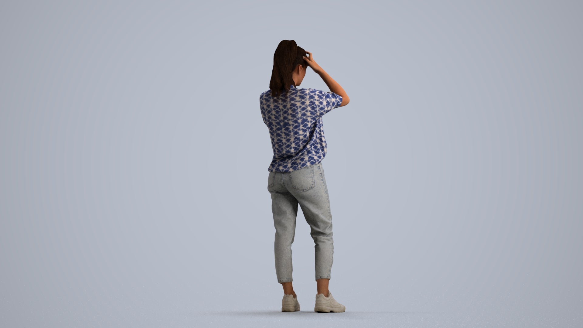 3D scanned woman standing casual, photorealistic archviz people for Enscape and SketchUp, front view render