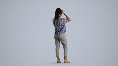 3D scanned woman standing casual, photorealistic archviz people for Enscape and SketchUp, front view render