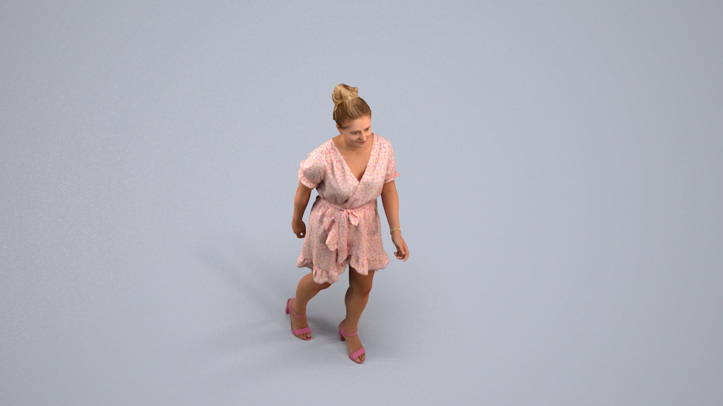photogrammetry 3D woman casual walking, realistic human model archviz FBX, back view render