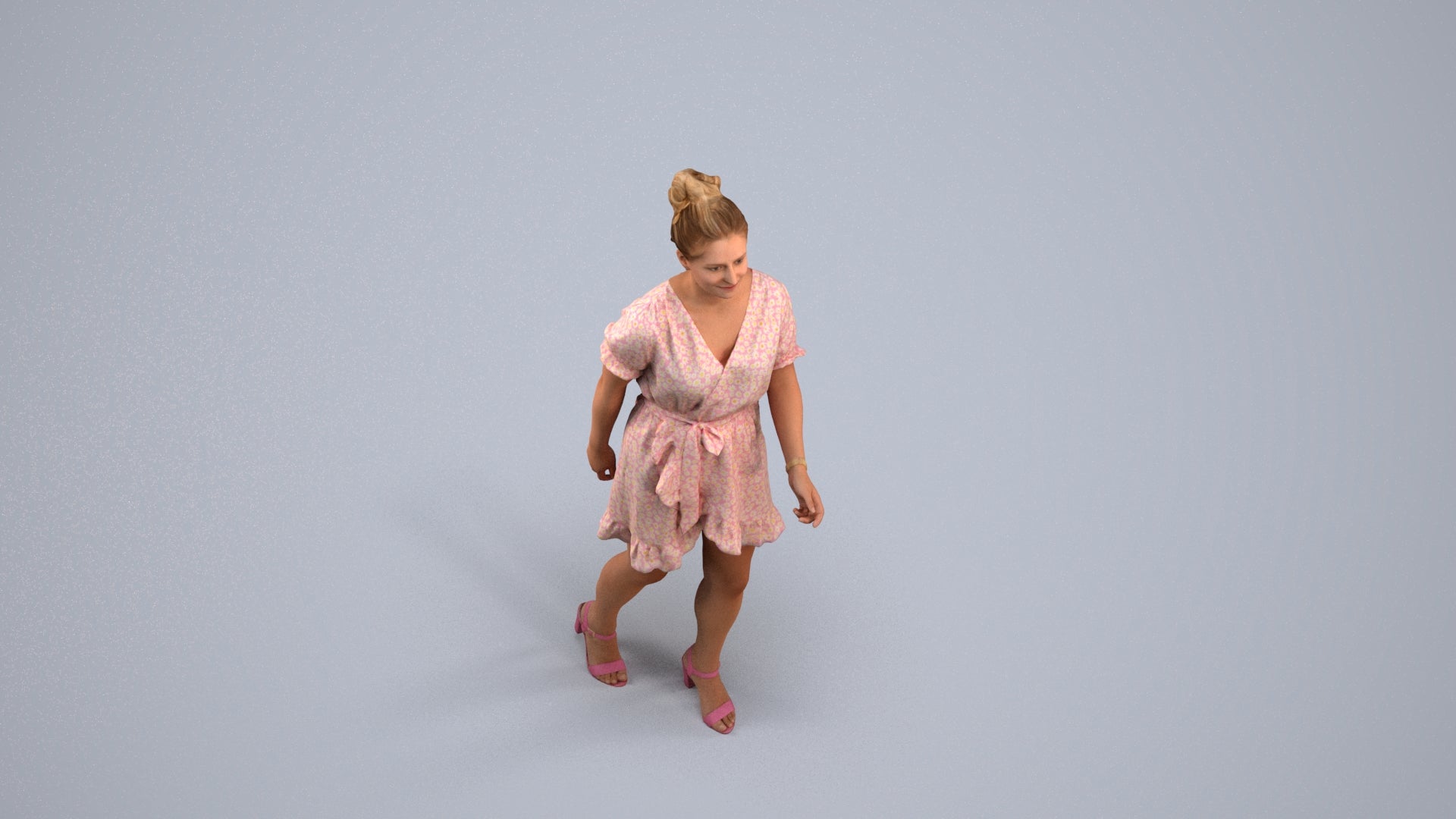 photogrammetry 3D woman casual walking, realistic human model archviz FBX, back view render