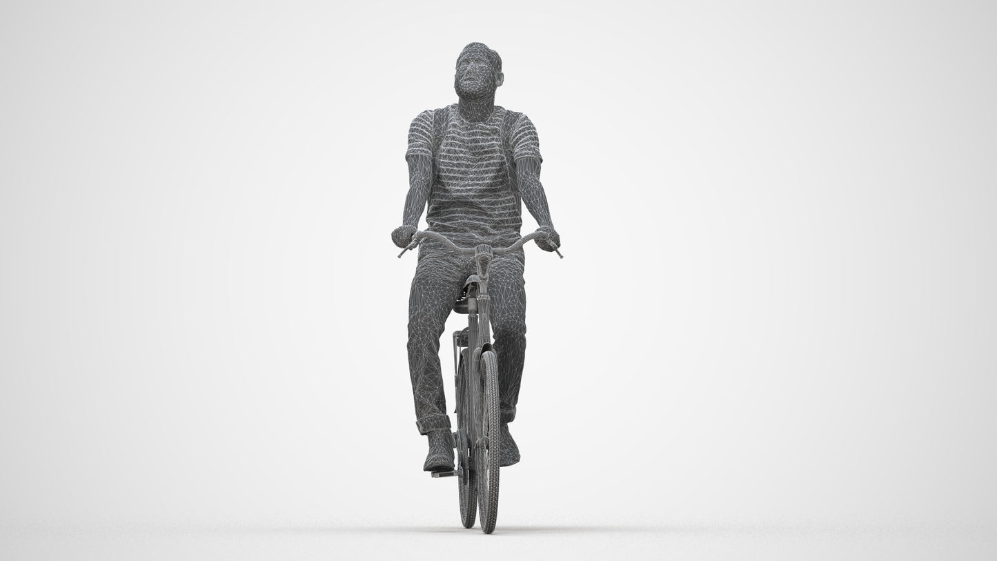 photogrammetry 3D man casual sitting, realistic human model archviz FBX, wireframe back view