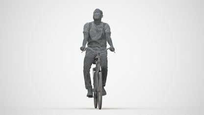 photogrammetry 3D man casual sitting, realistic human model archviz FBX, wireframe back view
