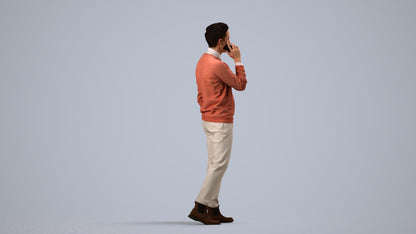 3D human model man casual walking, photogrammetry scanned person for archviz, side view render