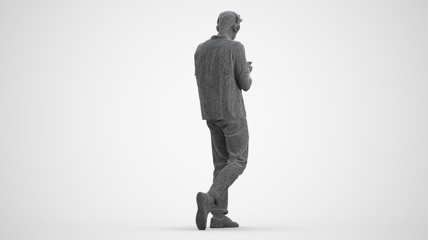 photogrammetry 3D man casual walking, realistic human model archviz FBX, wireframe front view