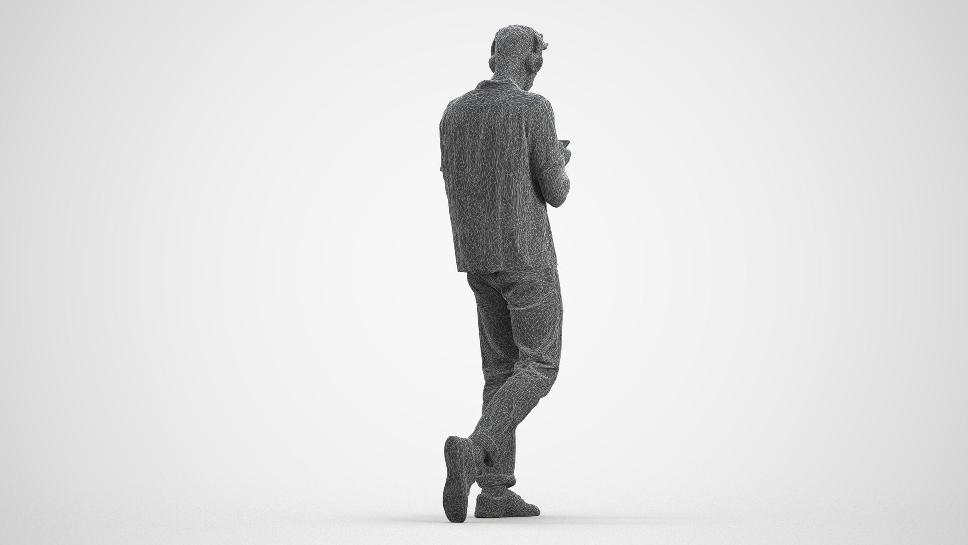 photogrammetry 3D man casual walking, realistic human model archviz FBX, wireframe front view