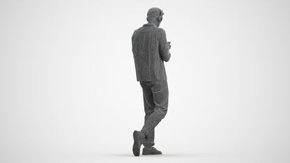 photogrammetry 3D man casual walking, realistic human model archviz FBX, wireframe front view