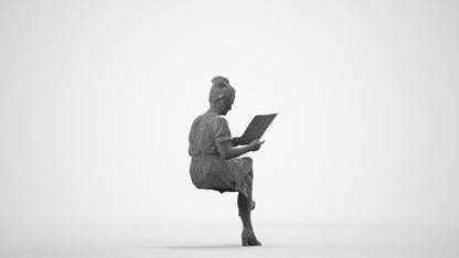 photogrammetry 3D woman casual sitting, realistic human model archviz FBX, wireframe side view