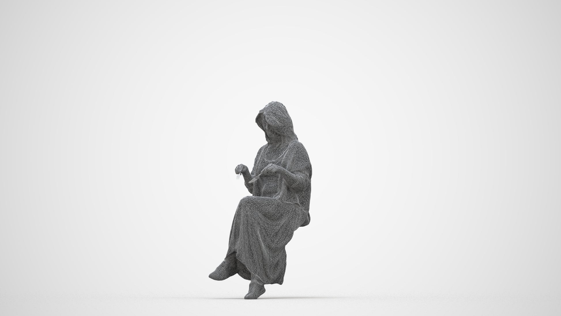 3D scanned woman sitting casual, photorealistic archviz people for Enscape and SketchUp, wireframe back view