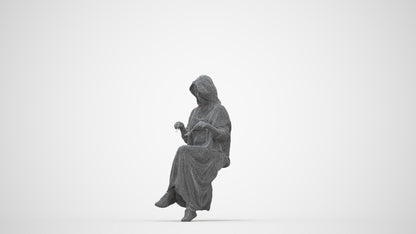 3D scanned woman sitting casual, photorealistic archviz people for Enscape and SketchUp, wireframe back view