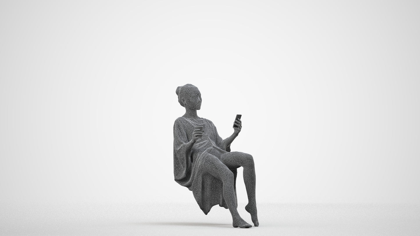 realistic 3D woman pool, scanned archviz people for Blender and 3ds Max, wireframe side view