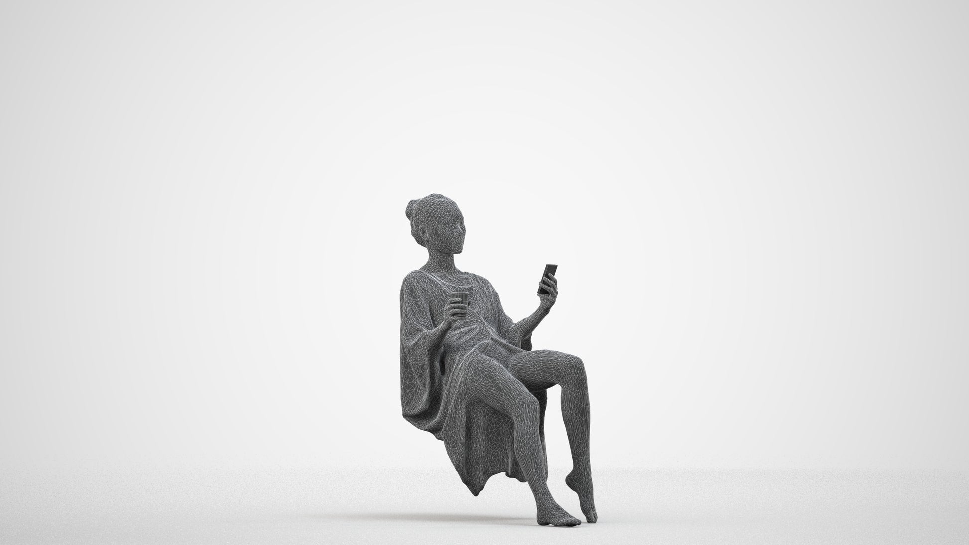 realistic 3D woman pool, scanned archviz people for Blender and 3ds Max, wireframe side view