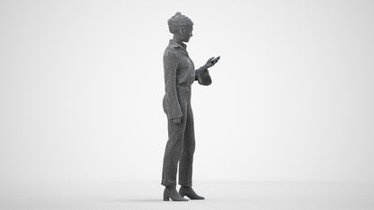 realistic 3D woman business standing, scanned archviz people for Blender and 3ds Max, wireframe side view