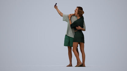 photogrammetry 3D woman casual couple, realistic human model archviz FBX, top-down view render