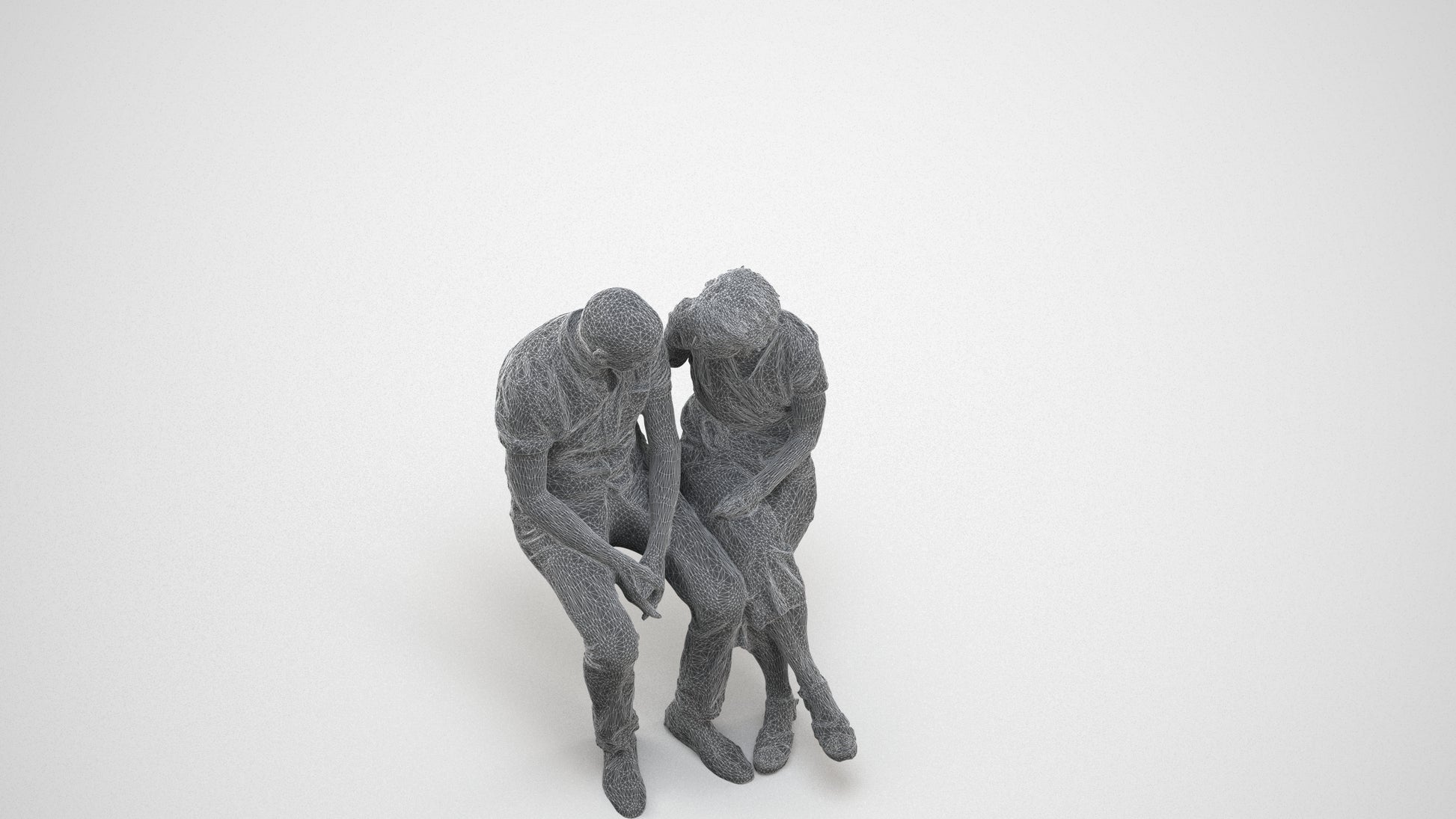 realistic 3D senior woman casual couple, scanned archviz people for Blender and 3ds Max, wireframe three-quarter view