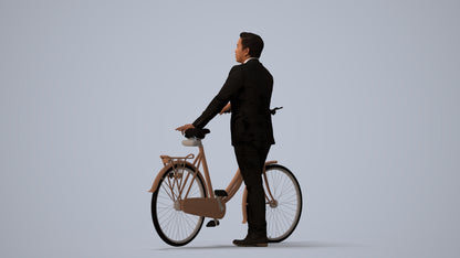 photogrammetry 3D man business cycling, realistic human model archviz FBX, three-quarter view render