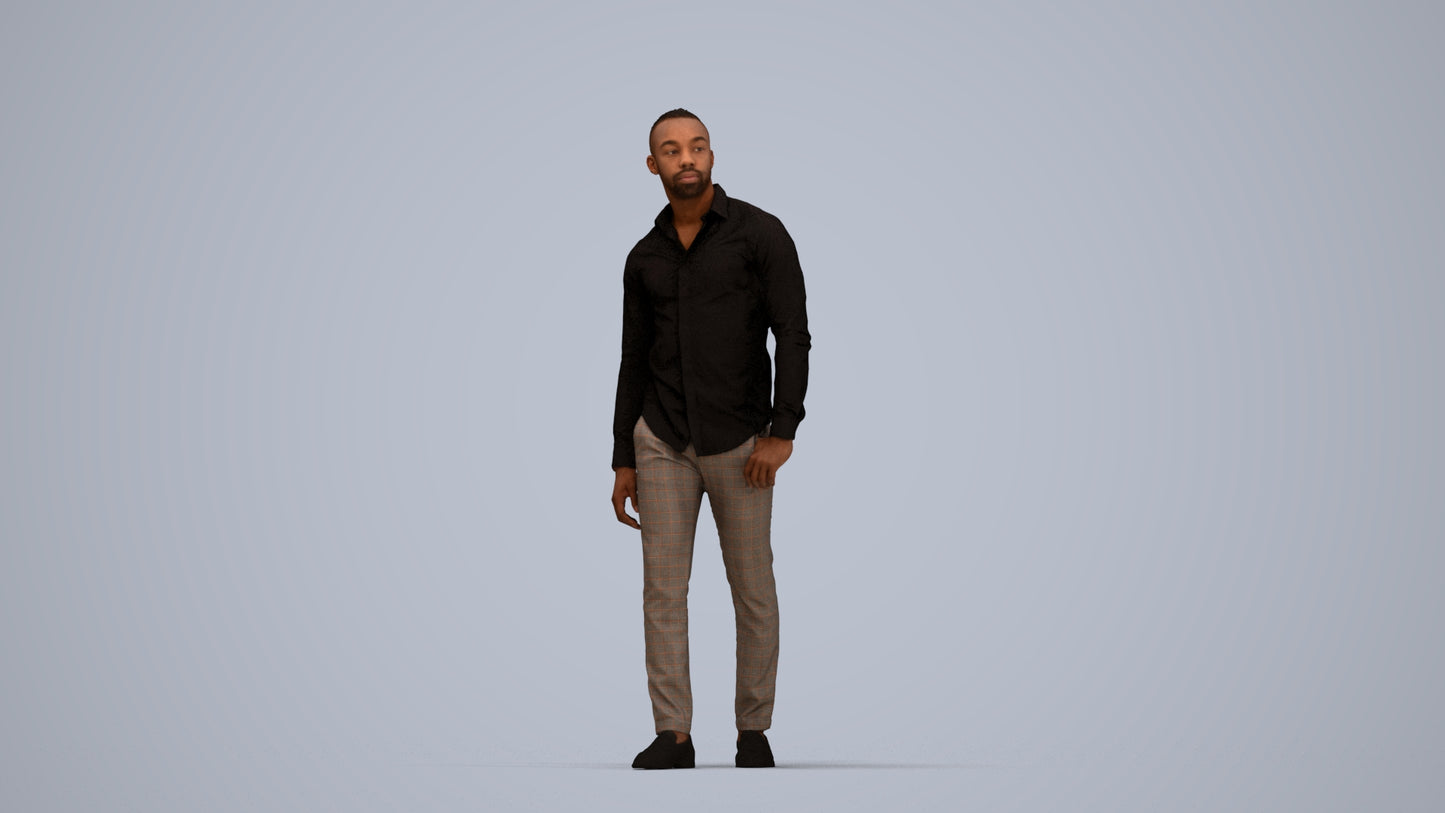 photogrammetry 3D man business walking, realistic human model archviz FBX, top-down view render