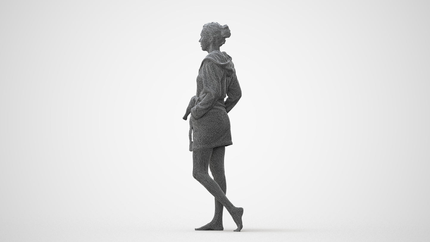 realistic 3D woman bathroom, scanned archviz people for Blender and 3ds Max, square thumbnail