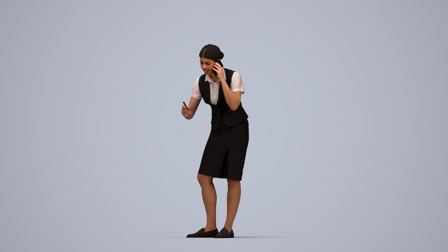 realistic 3D woman hospitality, scanned archviz people for Blender and 3ds Max, top-down view render