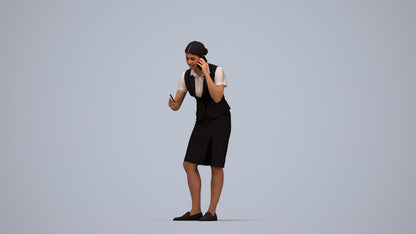 realistic 3D woman hospitality, scanned archviz people for Blender and 3ds Max, top-down view render