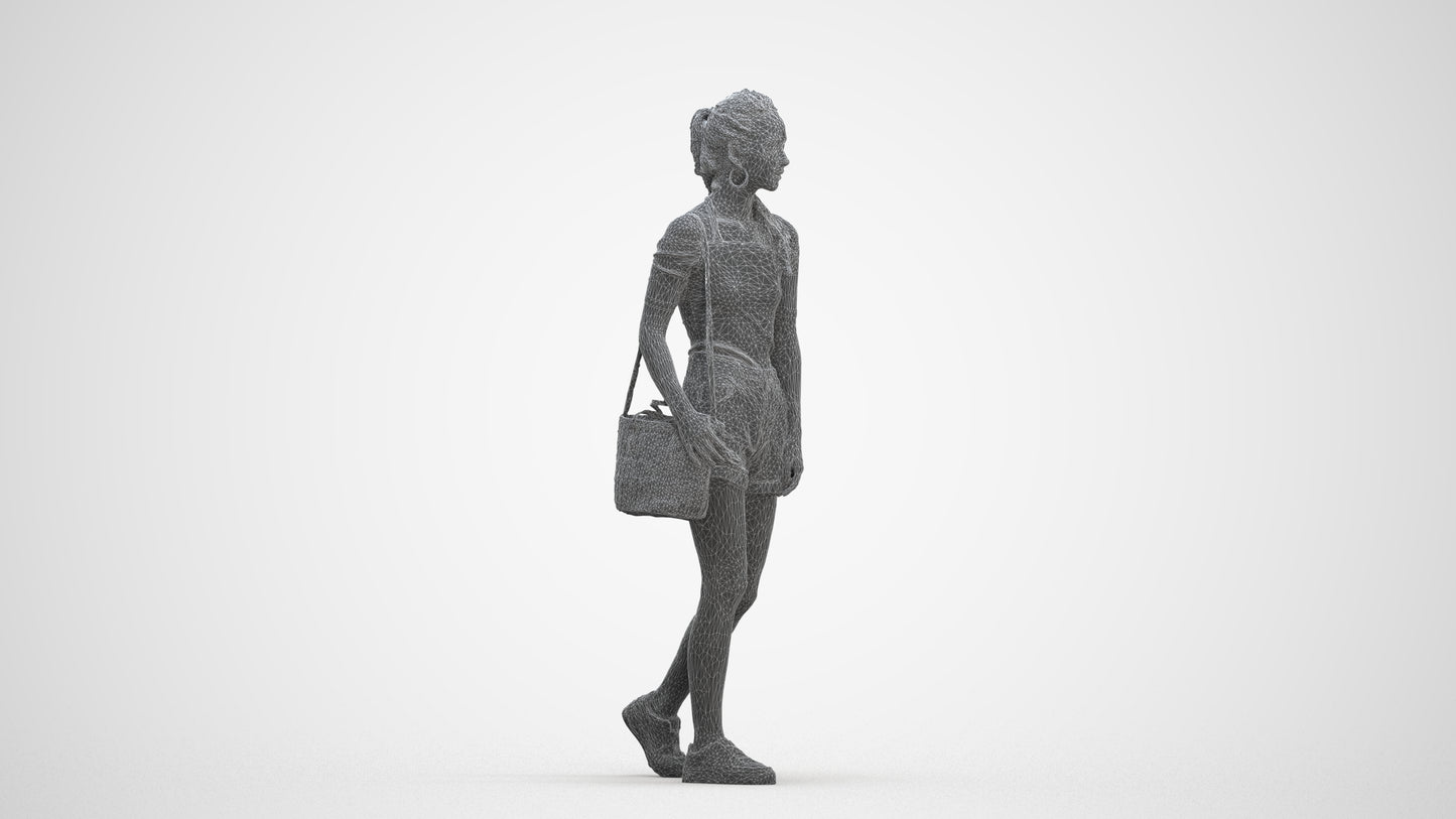 realistic 3D human woman casual walking, archviz people FBX OBJ for Blender, three-quarter front view render