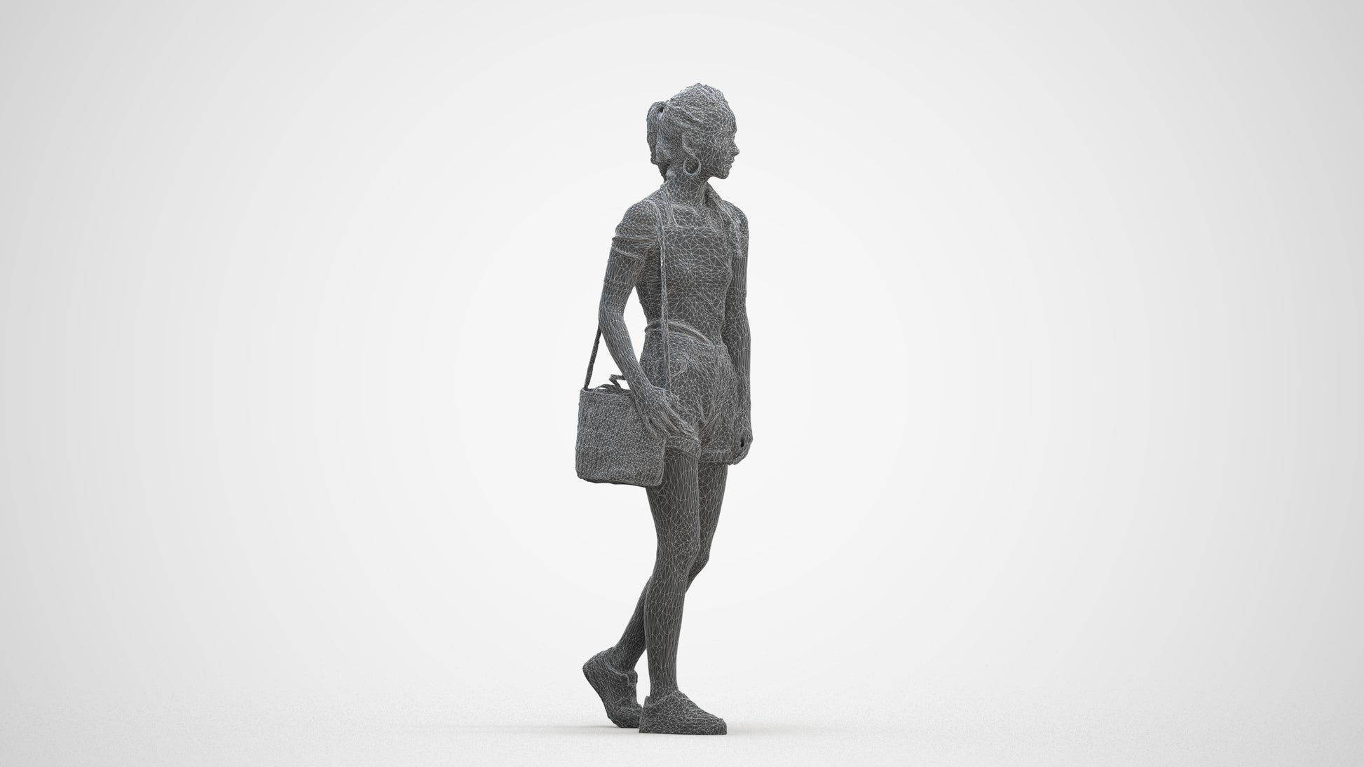 realistic 3D human woman casual walking, archviz people FBX OBJ for Blender, three-quarter front view render