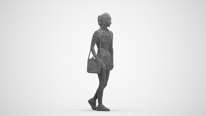realistic 3D human woman casual walking, archviz people FBX OBJ for Blender, three-quarter front view render
