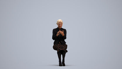 3D human model senior woman business sitting, photogrammetry scanned person for archviz, standing pose render