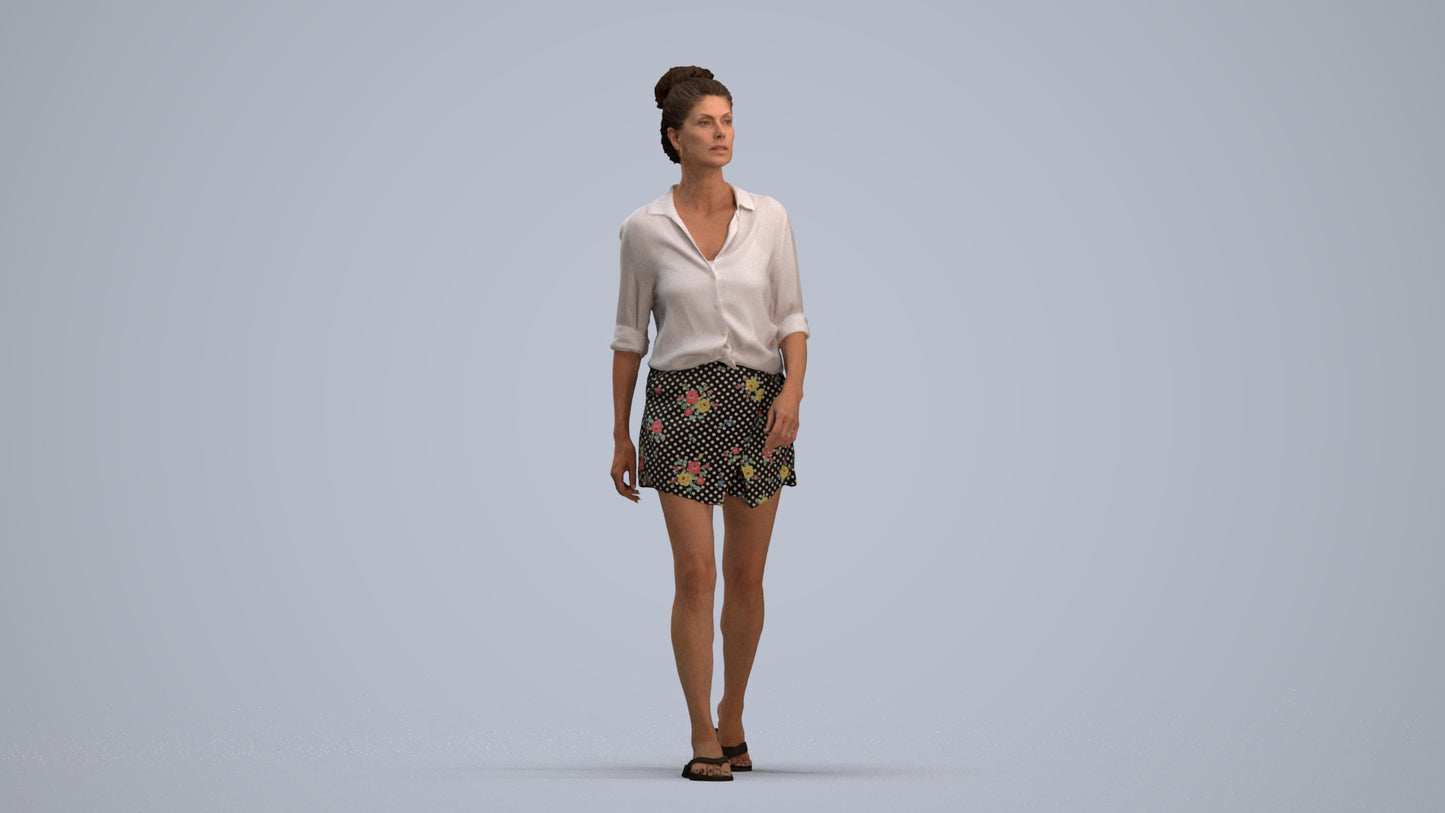 3D human model woman casual standing, photogrammetry scanned person for archviz, standing pose render
