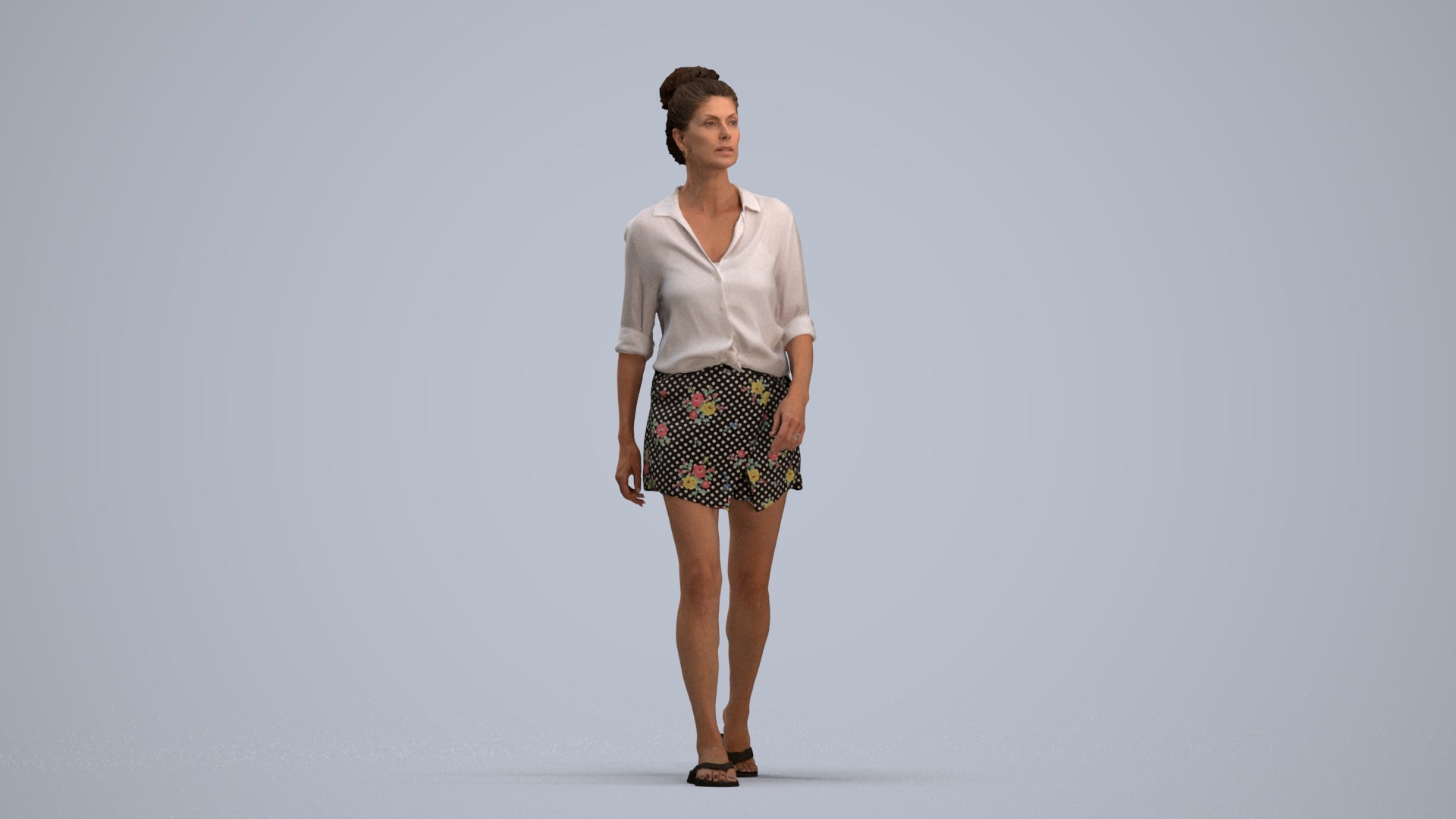 3D human model woman casual standing, photogrammetry scanned person for archviz, standing pose render