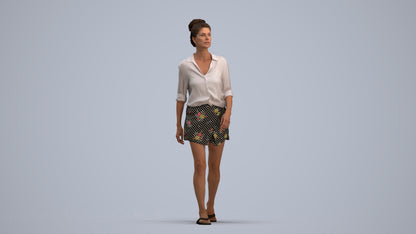 3D human model woman casual standing, photogrammetry scanned person for archviz, standing pose render
