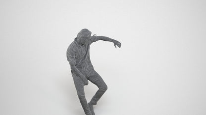 3D human model man casual sitting, photogrammetry scanned person for archviz, wireframe three-quarter view