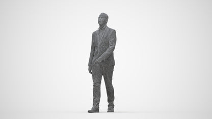 3D human model man business walking, photogrammetry scanned person for archviz, wireframe back view